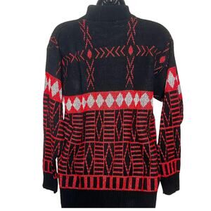 VTG CHRISTMAS SWEATER 80s 90s METALLIC ABSTRACT HOLIDAY PARTY M FORTUNE KNITS